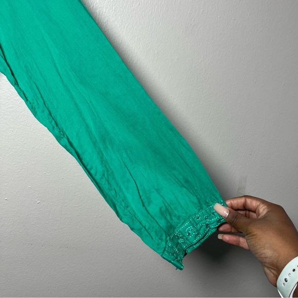 Greater Good Women Top XXL Kelly Green Embroidered Sequin Popover‎ Boho Cotton - Picture 5 of 9